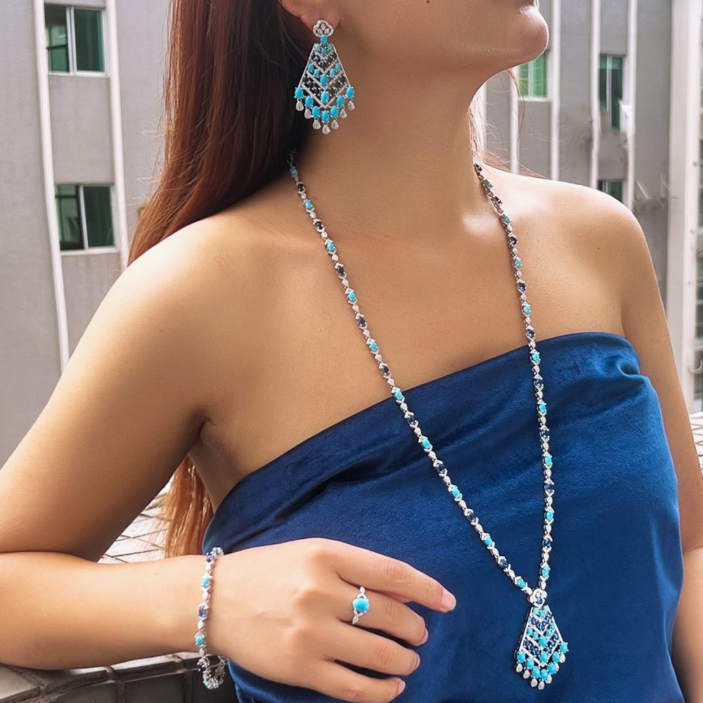 Ethnic Fashion Dubai - CWWZircons 4 stuks elegante blauwe turquoise