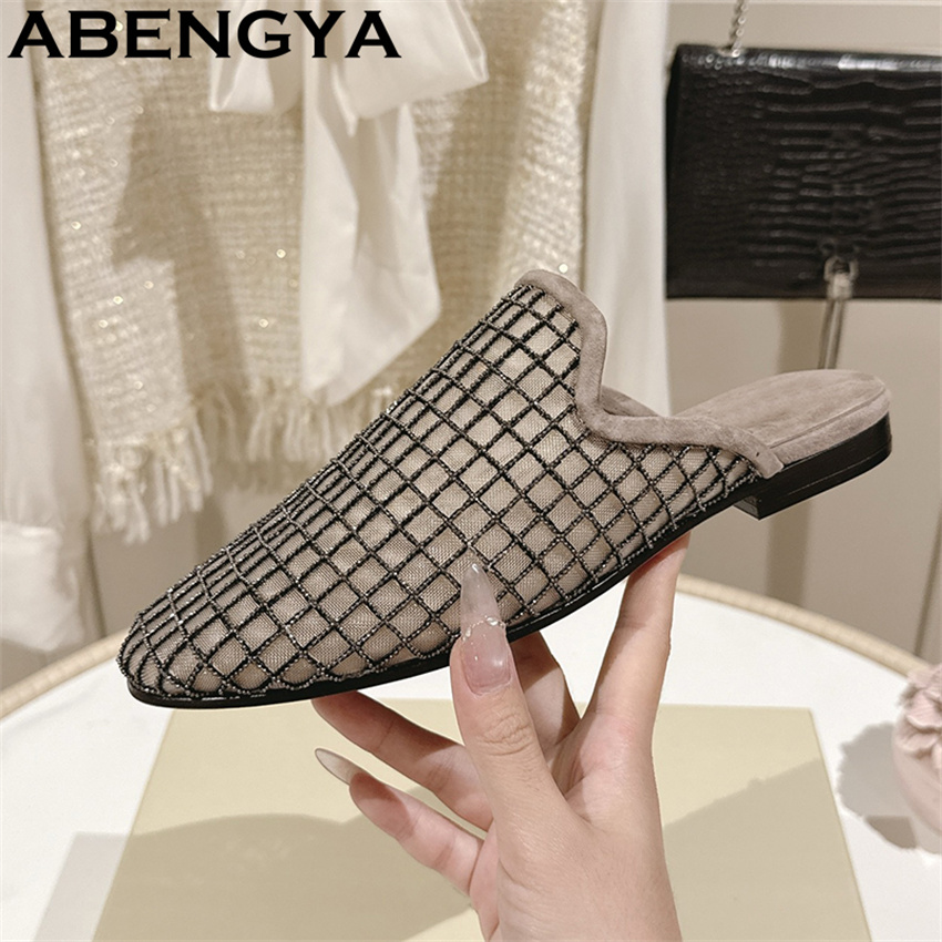 The Ethnic Fashion - Glanzende kant mesh ronde teen platte
